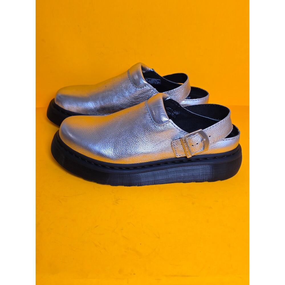 Dr Martens Laketen Silver Metallic Leather Slingback Platform Mules sz 11/12 New - Picture 7 of 16